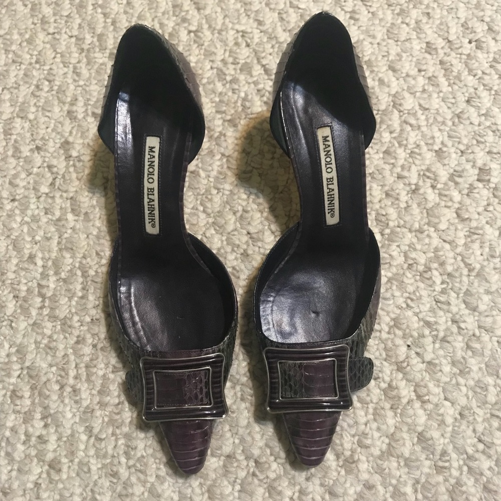 Manolo Blahnik Eu 38 Us 8 Purple Python Heels - image 3